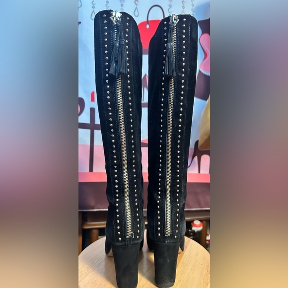 Anne Klein Not Me GORGEOUS Black Suede Full Zip Heeled Knee Boots Sz 7.5​​ - Picture 3 of 7